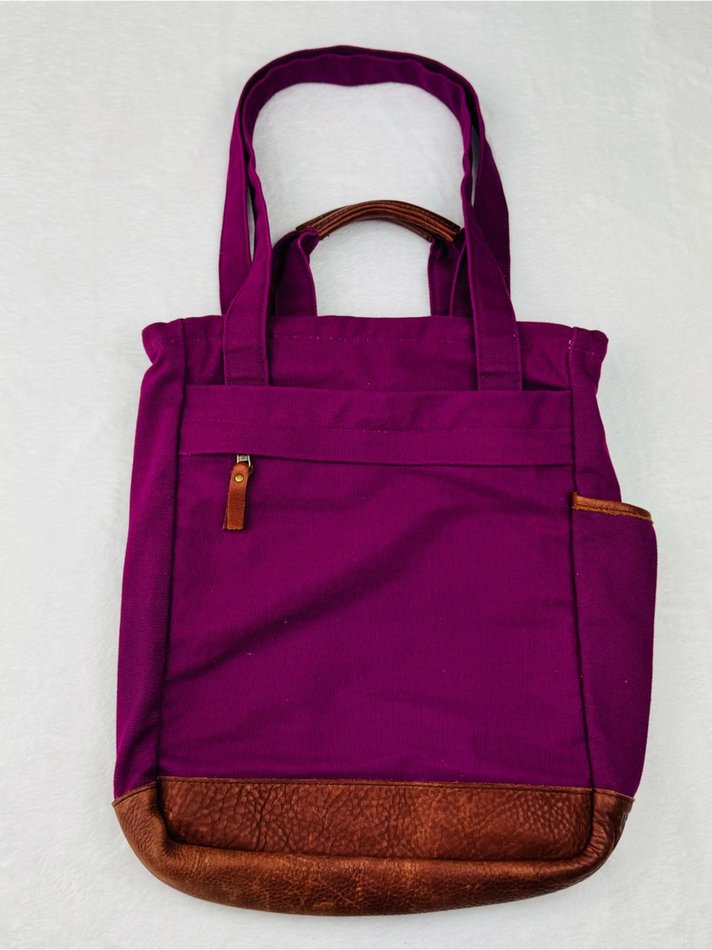 Duluth Trading Co. Plum color Canvas Zip Tote Bag. Leather bottom/ detailing.